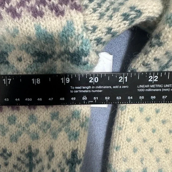 L.L. Bean Vintage Nordic Wool Cardigan Fair Isle Teal Cream Womens Size XL - Picture 7 of 10